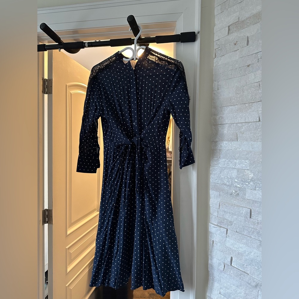 Zara polka dot midi dress with lace detail